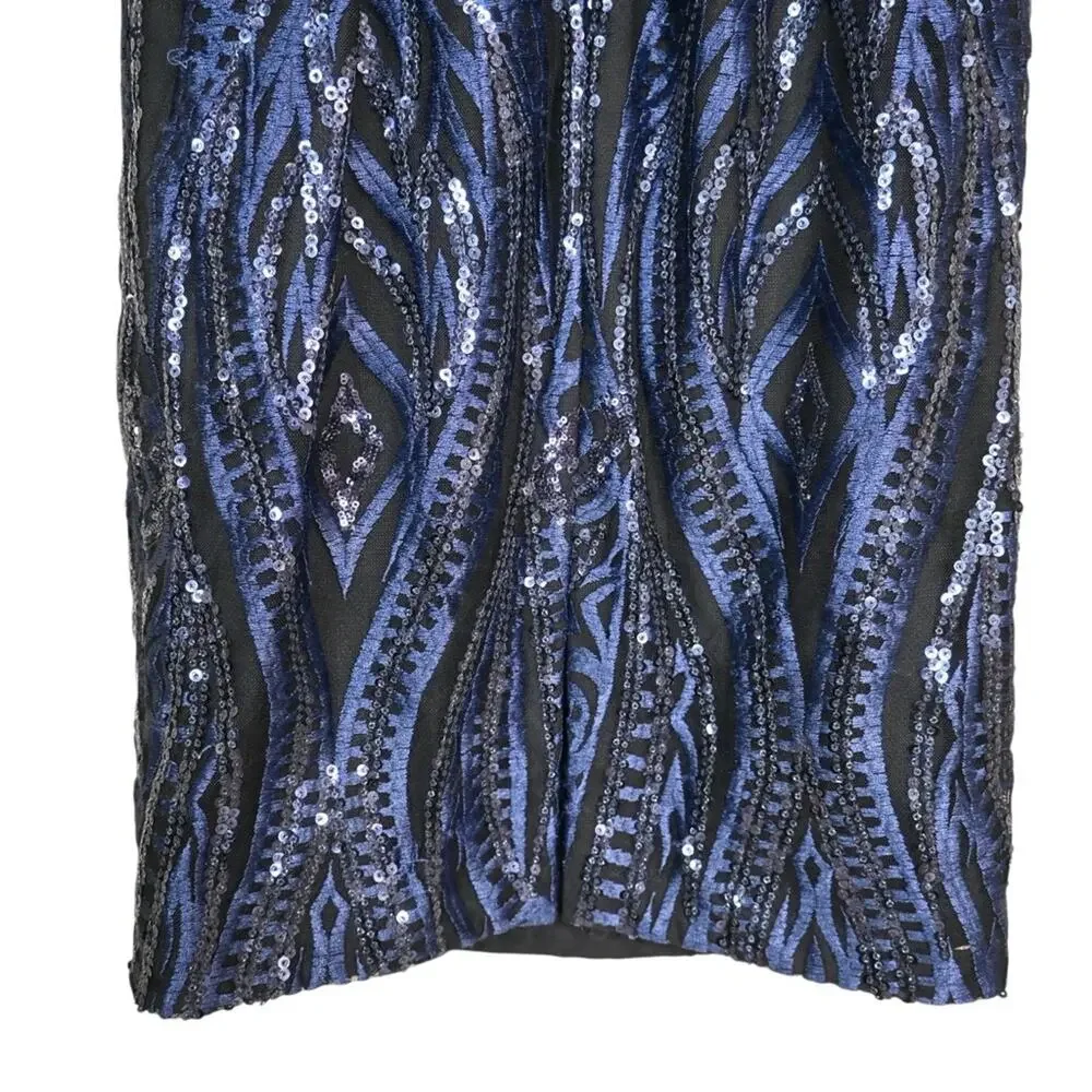 Calvin Klein Womens 4 Midnight Blue Mesh Sequin Cocktail Dress - Picture 7 of 10